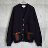 グッチ シェリーライン ウールブレンド ニット カーディガン 金ボタン ネイビー
