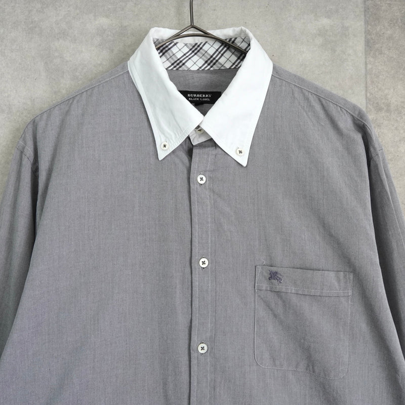 バーバリー ブラックレーベル ホースロゴ クレリックシャツ 長袖シャツ グレー - NEWSED