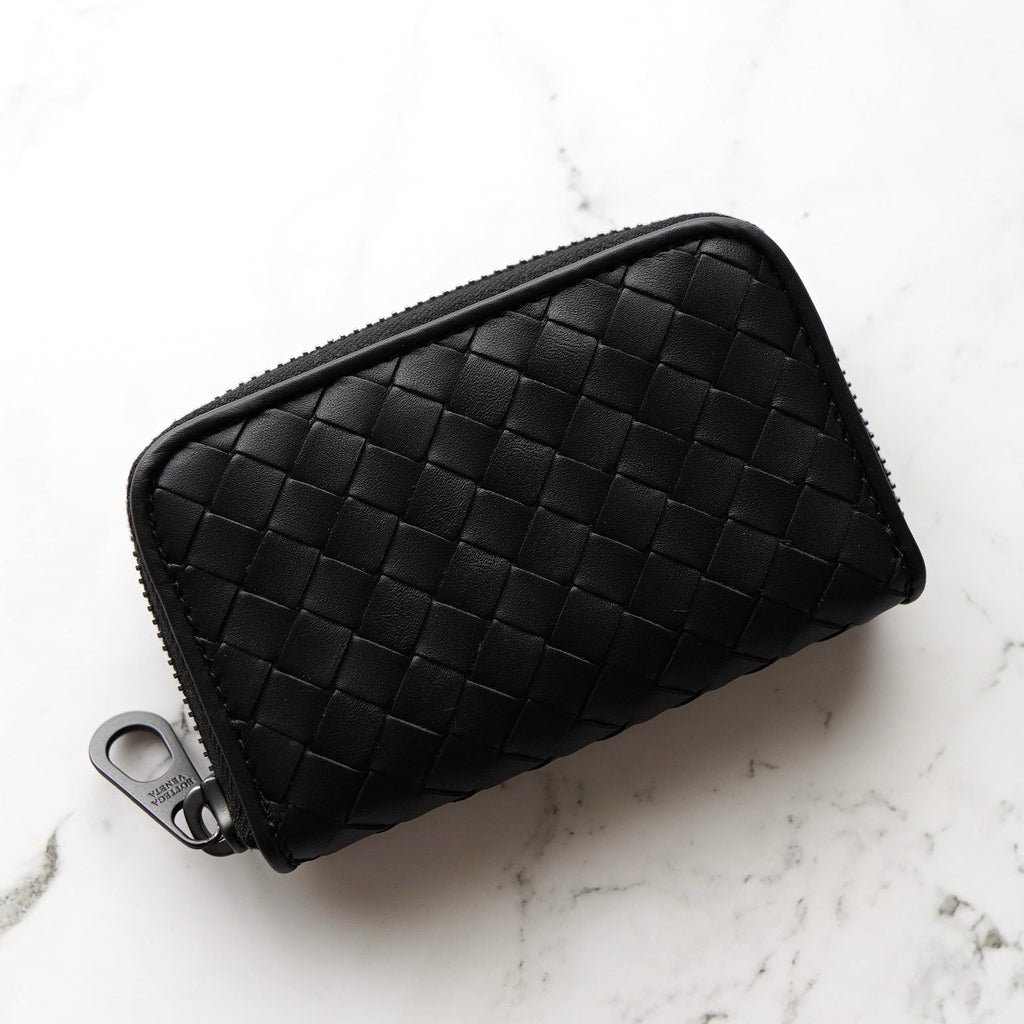 ボッテガ ヴェネタ イントレチャート レザー コインケース ミニポーチ ブラック