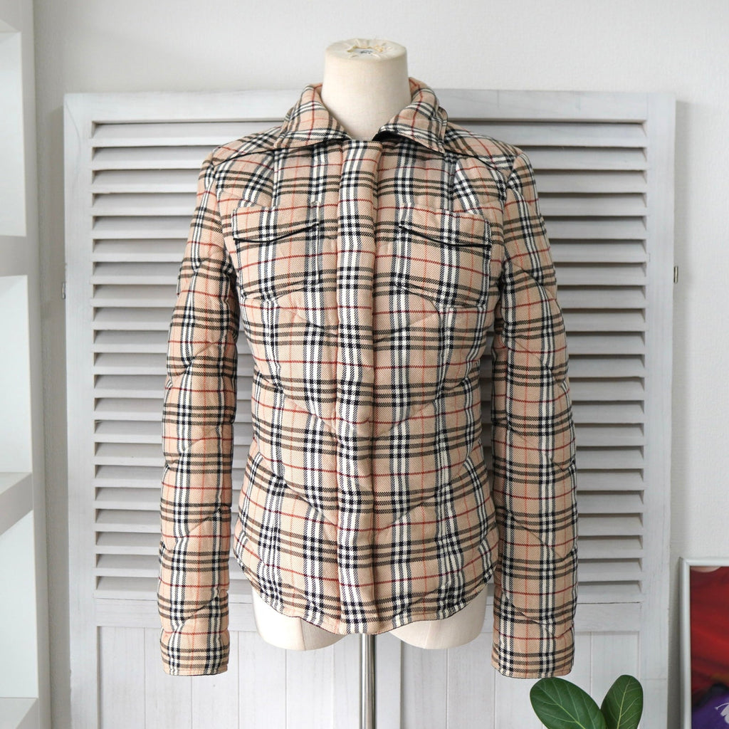 バーバリー ブルーレーベル リバーシブル 中綿ジャケット ノバチェック ベージュ/ブラック