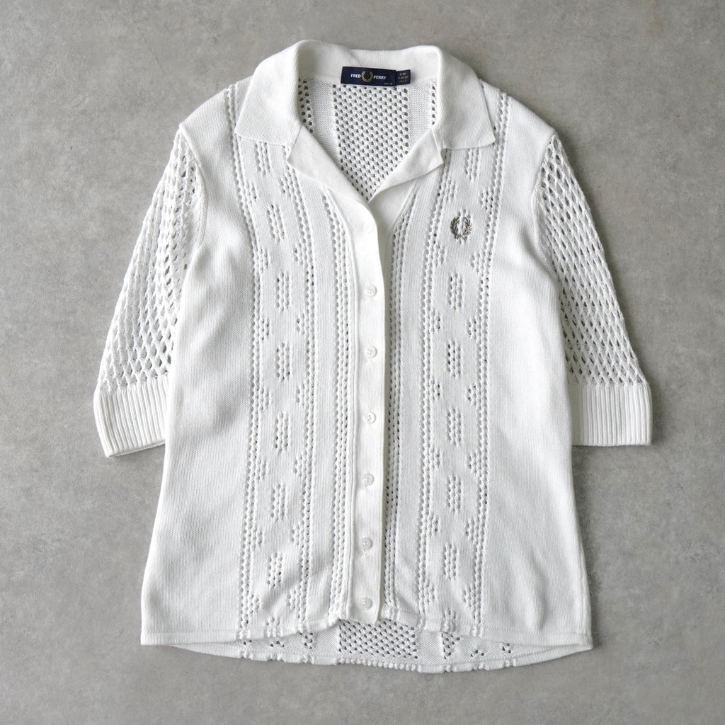 Fred Perry 徽标刺绣镂空针织白色 Polo 衫