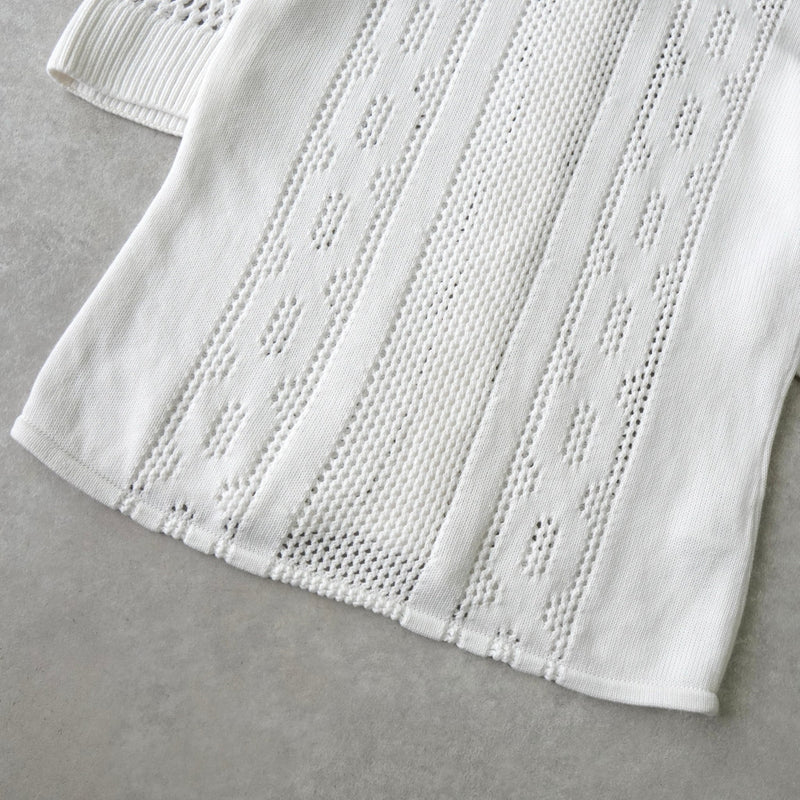 フレッドペリー ロゴ 刺繍 透かし編み 鍵編み ニットポロ ホワイト - NEWSED