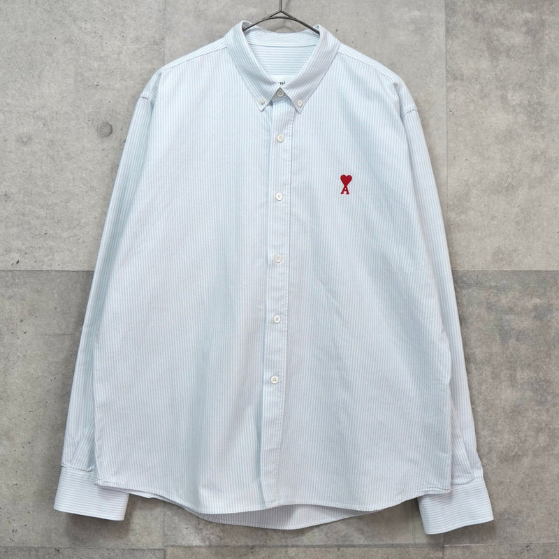 アミパリ アミ パリス ストライプ柄 ハートロゴ 長袖シャツ ブルー - NEWSED