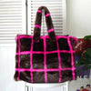 スタンド スタジオ 格子柄 ファー トートバッグ ハンドバッグ ブラウン / ピンク