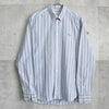 Maison Kitsune Tricolor Striped Long Sleeve Shirt in Blue