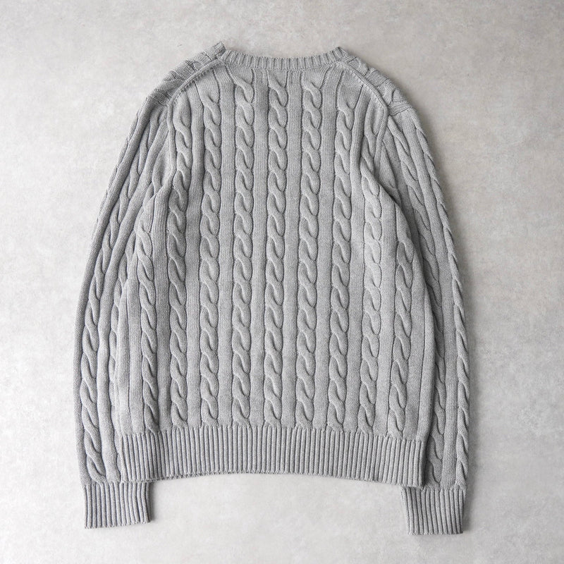 ポロ ラルフローレン ロゴ 刺繍 ケーブルニット グレー - NEWSED