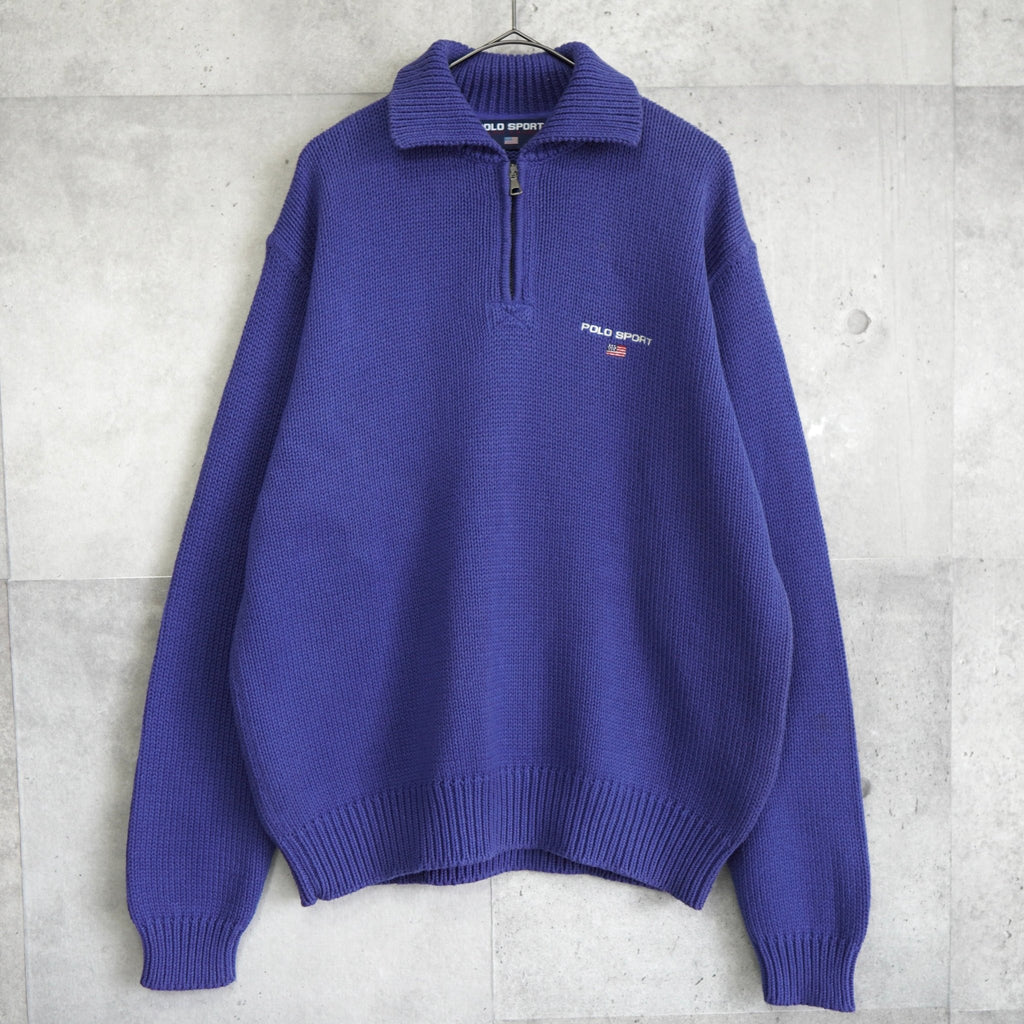 ポロ スポーツ ラルフローレン ハーフジップ カラー ニット ロゴ刺繍 パープル