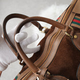 オールド グッチ シェリーライン スエード / レザー ボストンバッグ ビジネスバッグ ブラウン - NEWSED