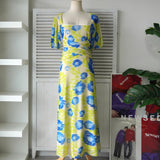 ガニー 総柄 半袖 ロングワンピース ライム - NEWSED