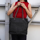 シャネル ココマーク デニム / レザー トートバッグ ブラック / ブラウン - NEWSED