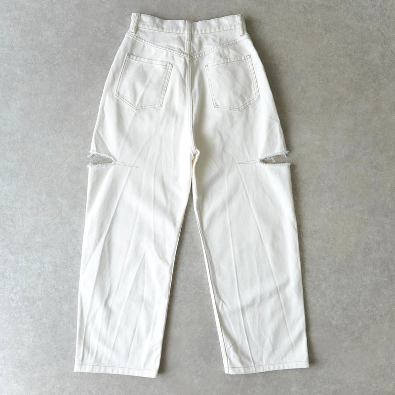 エムエムシックス メゾン マルジェラ スラッシュディティール ホワイト デニム ジーンズ - NEWSED