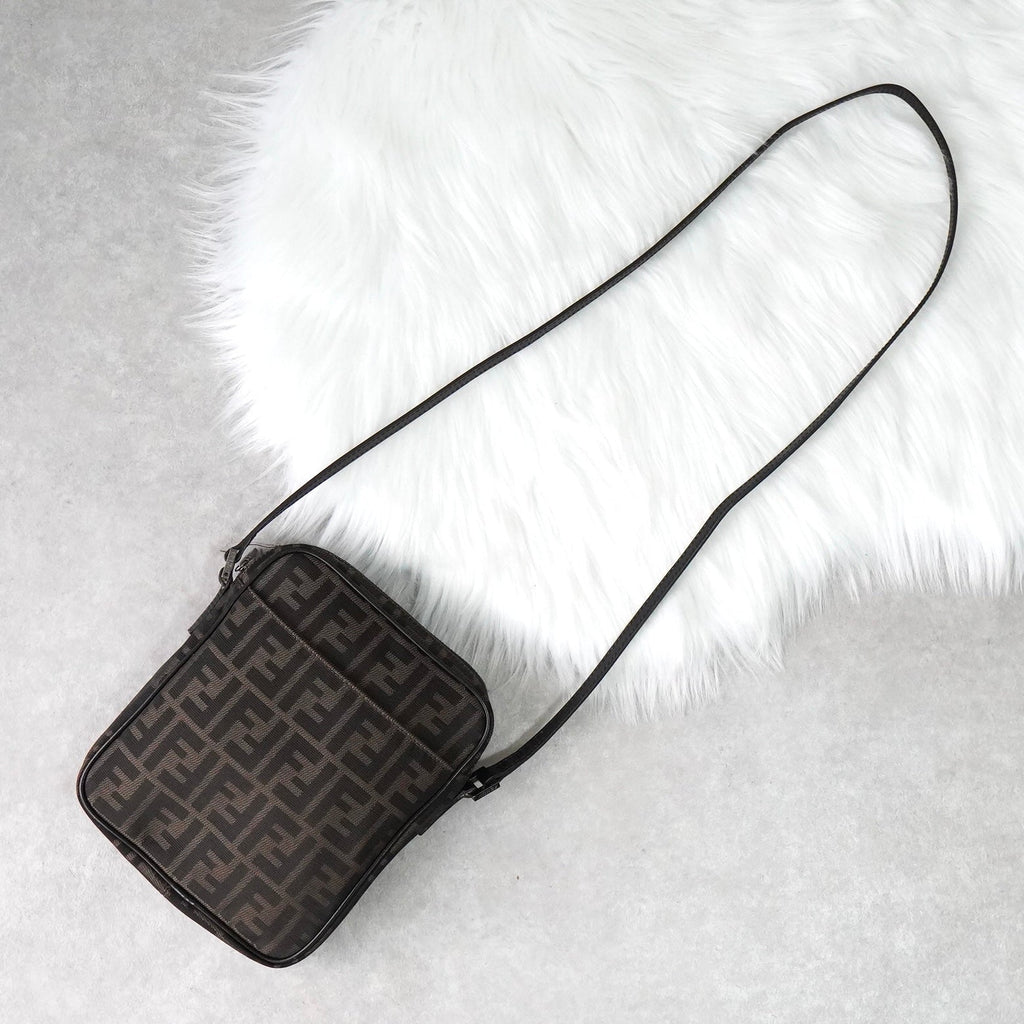 Fendi Zucca Canvas Leather Shoulder Bag Brown