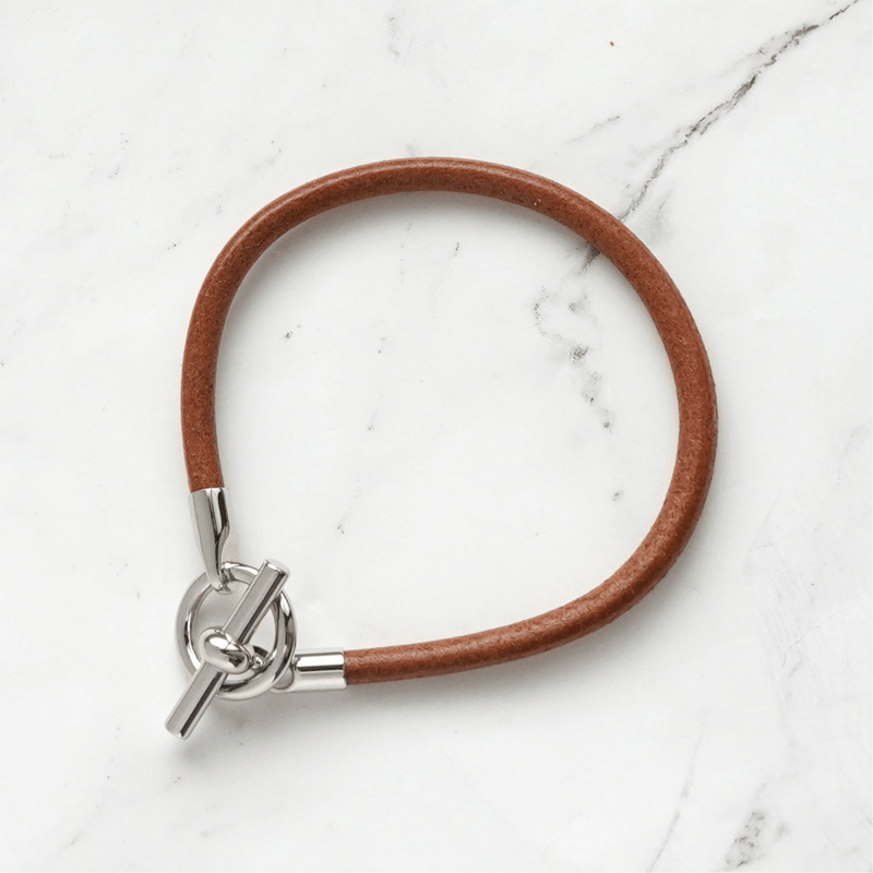 エルメス グレナン レザー ブレスレット ブラウン / シルバー - NEWSED