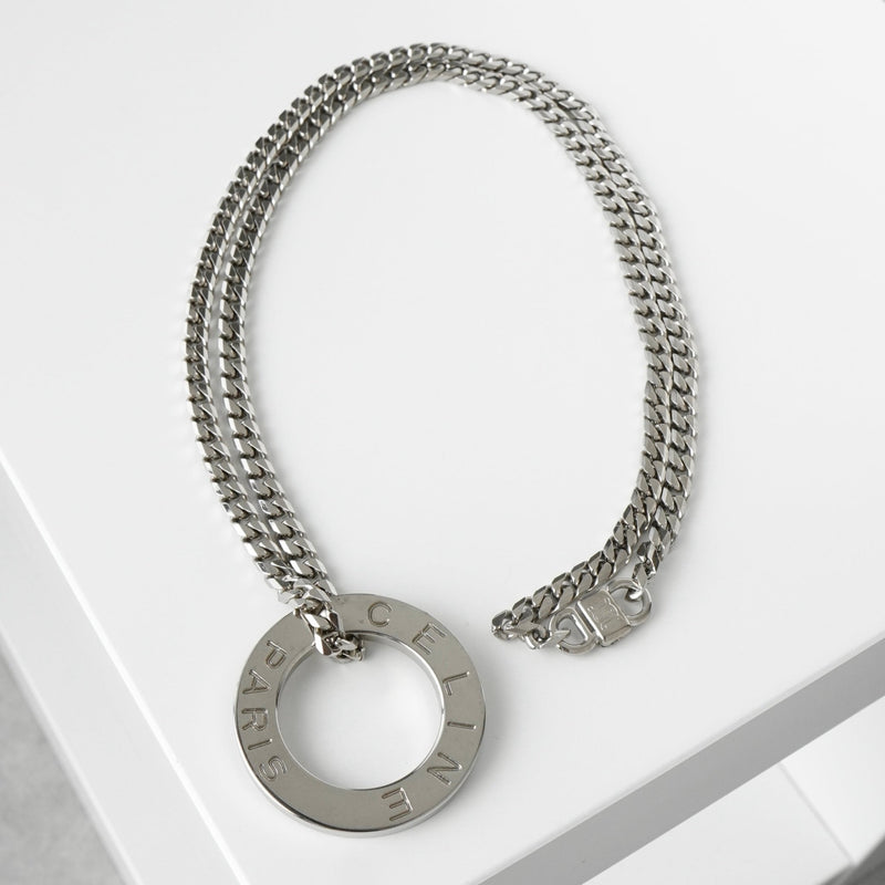 セリーヌ ヴィンテージ サークルロゴ シルバー ネックレス - NEWSED