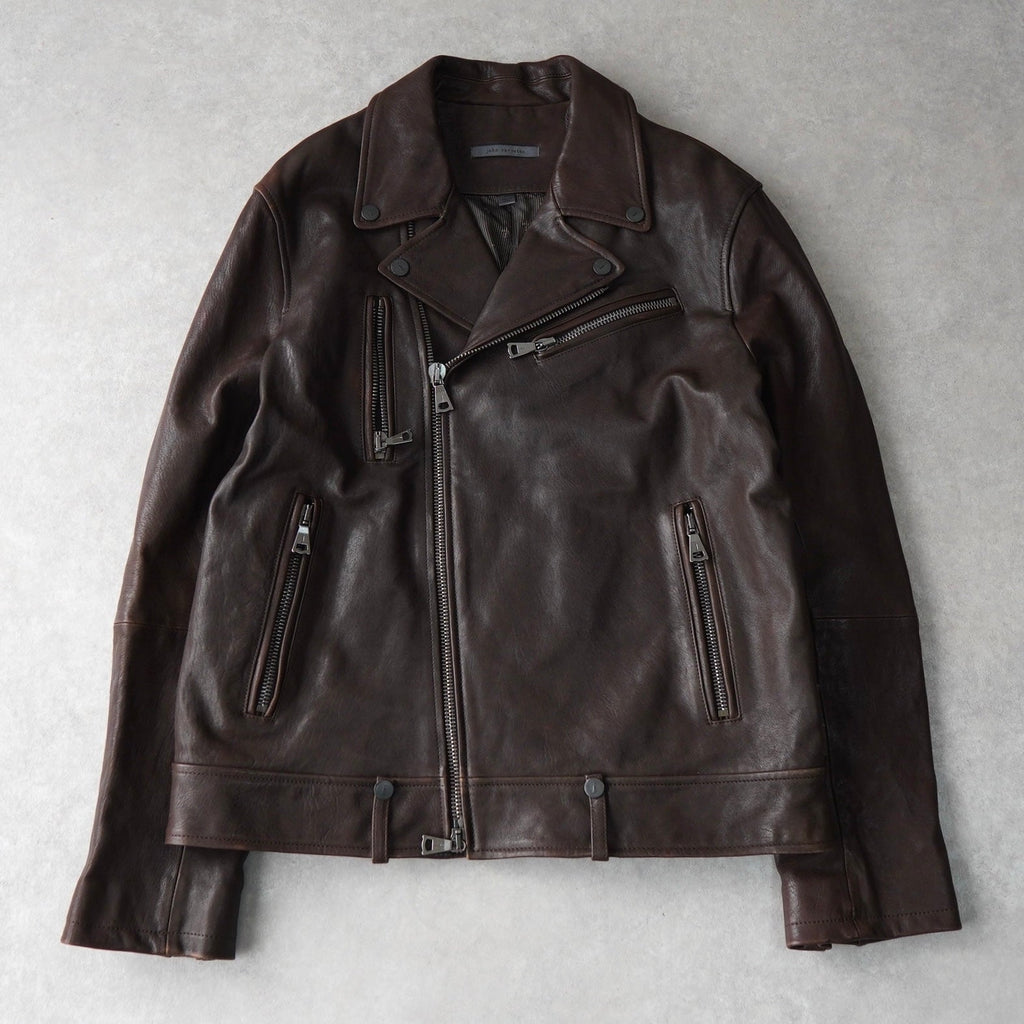 ジョン ヴァルベイトス ダブル ライダースジャケット レザージャケット ダークブラウン