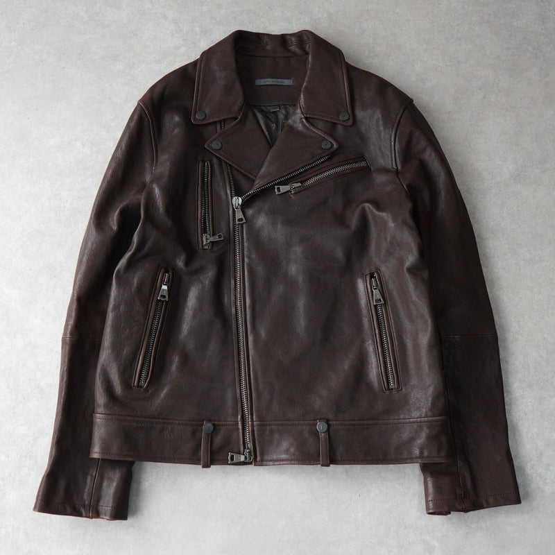 ルフラン・EKDUTIN・ダークブラウン レザー ダブルライダースジャケット ダークブラウン ダブルライダースジャケット ブラウン レザーダブル