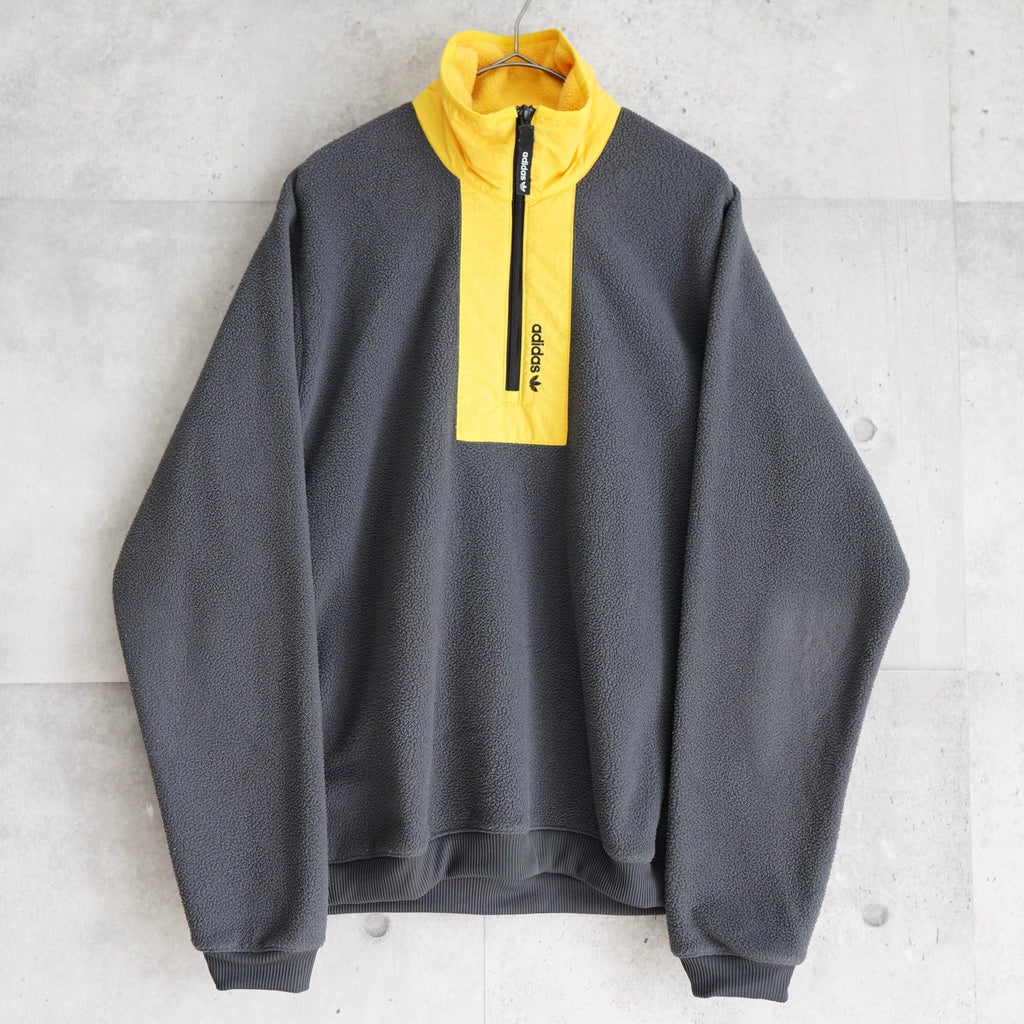 アディダス ハーフジップ フリース ロゴ刺繍 グレー/イエロー