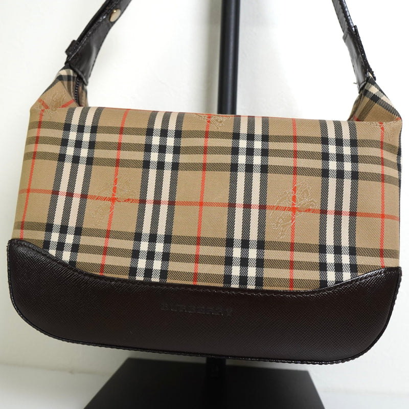 バーバリー ノバチェック ナイロンキャンバス / レザー ワンショルダーバッグ ベージュ / ブラウン - NEWSED