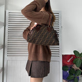 フェンディ エトニコ ズッカ柄 キャンバス/レザー ハンドバッグ ブラウン - NEWSED