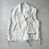 エムエムシックス メゾン マルジェラ オーバーサイズ ペンキ加工 ダブル ライダース ベスト ホワイト - NEWSED