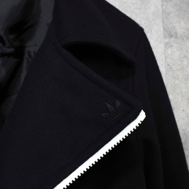 アディダス ロゴ ジッパー ウール ピーコート メンズ ブラック - NEWSED