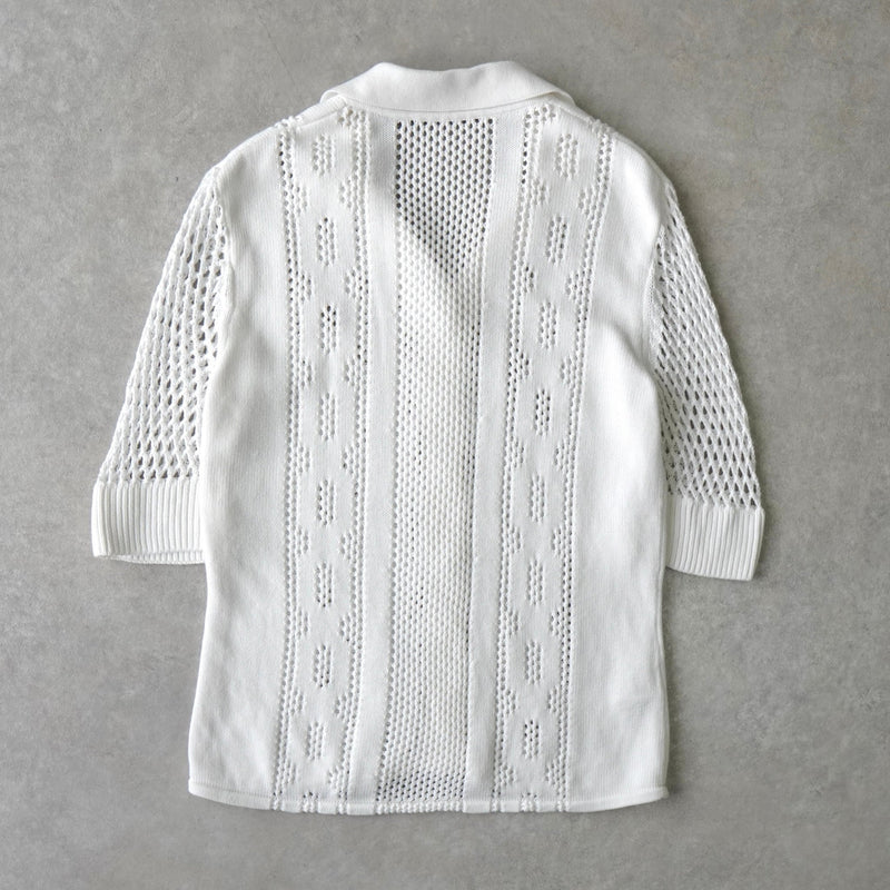 フレッドペリー ロゴ 刺繍 透かし編み 鍵編み ニットポロ ホワイト - NEWSED
