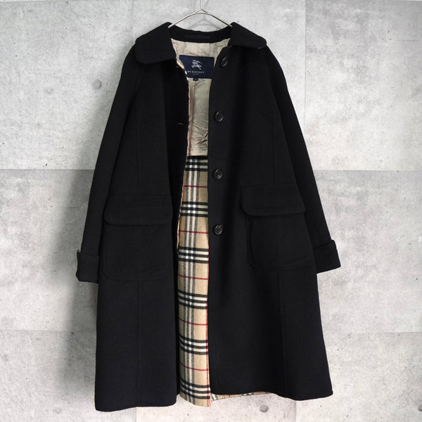 バーバリー ロンドン ノバチェック裏地 カシミア ウール ステンカラーコート レディース ブラック - NEWSED