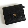 シャネル ココマーク マトラッセ キャビアスキン コンパクトウォレット 三つ折り財布 ブラック