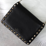 ヴァレンティノ ロックスタッズ レザー チェーンショルダー ショルダーバッグ ポシェット ブラック / ゴールド - NEWSED