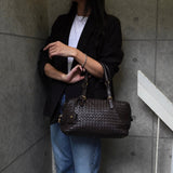 ボッテガ ヴェネタ イントレチャート レザー ミニボストンバッグ ハンドバッグ ブラウン - NEWSED