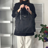 プラダ ポコノ テスート ナイロン レザー トートバッグ ブラック ギャランティーカード付き - NEWSED