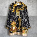 セリーヌ ヴィンテージ シルク レオナール 総柄 シャツ ワンピース ブラック / ゴールド レディース - NEWSED