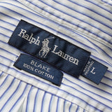 ポロ ラルフローレン ロゴ 刺繍 ストライプ柄 半袖シャツ ブルー - NEWSED