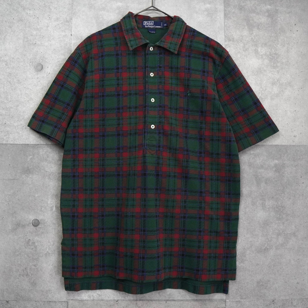 ポロ ラルフローレン ロゴ 刺繍 チェック柄 半袖ポロシャツ グリーン / レッド