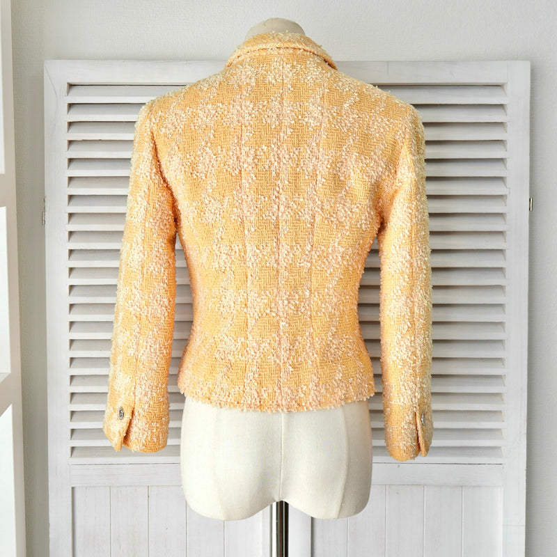 シャネル ヴィンテージ ココマーク メタルボタン ツイードジャケット オレンジ イエロー - NEWSED