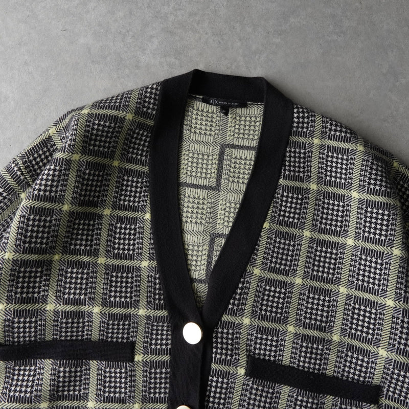 アルマーニ エクスチェンジ 千鳥格子柄 ニット セットアップ カーディガン ショートパンツ レディース グレー - NEWSED