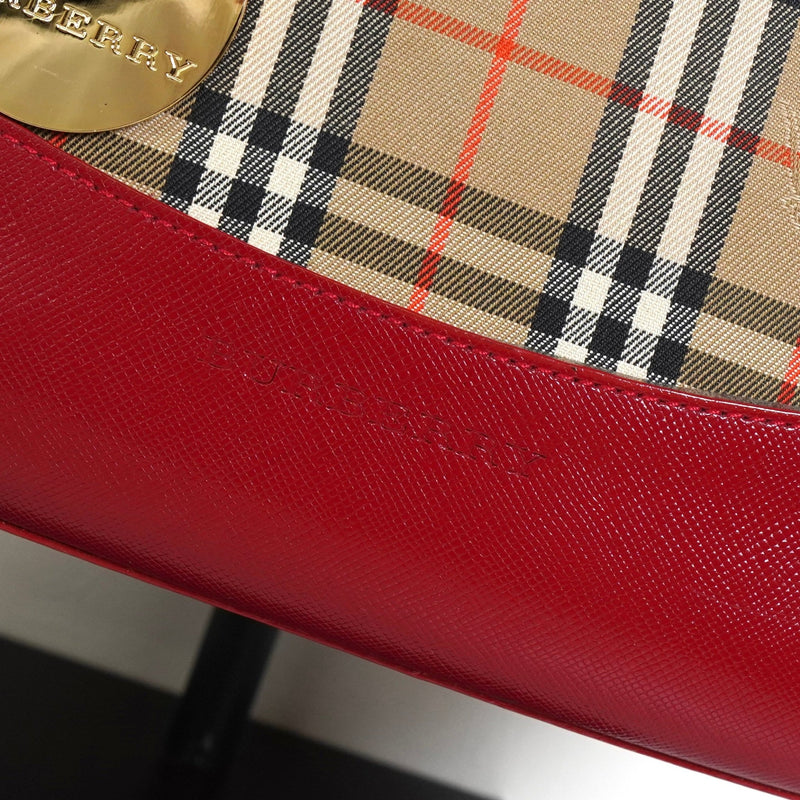 バーバリー ノバチェック ナイロンキャンバス / レザー ミニハンドバッグ ベージュ / レッド - NEWSED