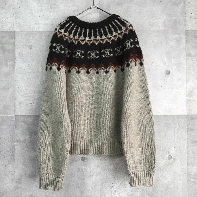 セリーヌ フェアアイル トリオンフ クルーネック ニット ベージュ ブラウン - NEWSED