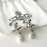 ヴィヴィアン ウエストウッド オーブ フェイクパール ラインストーン シルバー ピアス 保存袋付き - NEWSED