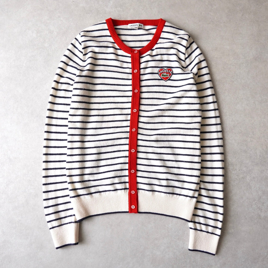 Lacoste Logo Patch Striped Cardigan in White for Women