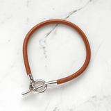 エルメス グレナン レザー ブレスレット ブラウン / シルバー - NEWSED