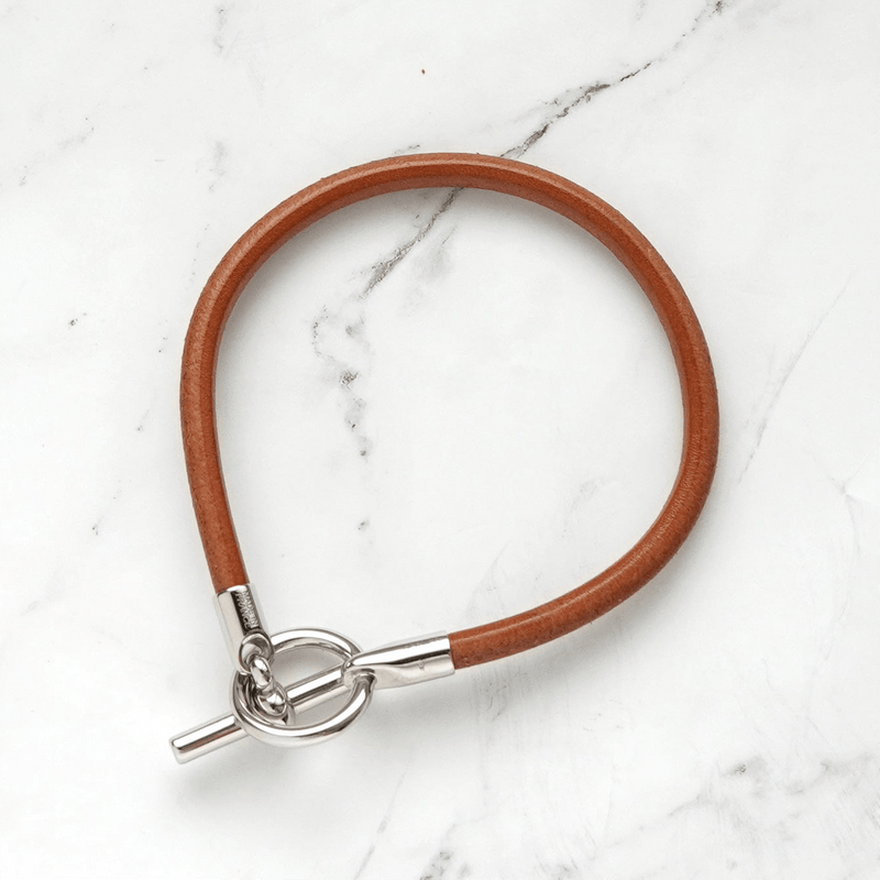 エルメス グレナン レザー ブレスレット ブラウン / シルバー - NEWSED