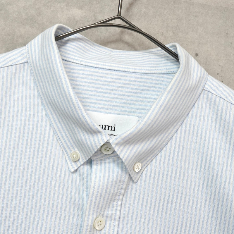 アミパリ アミ パリス ストライプ柄 ハートロゴ 長袖シャツ ブルー - NEWSED
