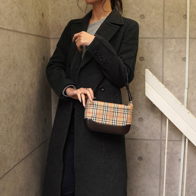 バーバリー ノバチェック ナイロンキャンバス / レザー ワンショルダーバッグ ベージュ / ブラウン - NEWSED