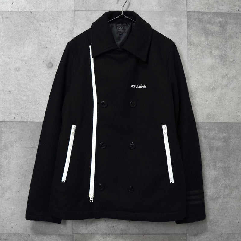 アディダス ロゴ ジッパー ウール ピーコート メンズ ブラック - NEWSED