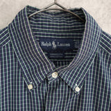 ラルフローレン 長袖シャツ ロゴ刺繍 チェック柄 ブルー - NEWSED