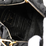 プラダ ジャガード テスートナイロン / レザー ギャザー リボン ショルダーバッグ ブラック - NEWSED