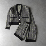 アルマーニ エクスチェンジ 千鳥格子柄 ニット セットアップ カーディガン ショートパンツ レディース グレー - NEWSED
