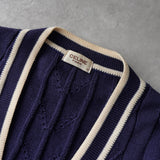セリーヌ ヴィンテージ サルキー 馬車 刺繍 金ボタン カーディガン ネイビー/ホワイト - NEWSED