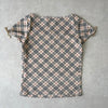 Burberry Blue Label Horse Logo Embroidered Nova Check Ribbon Short Sleeve Top Beige Women's